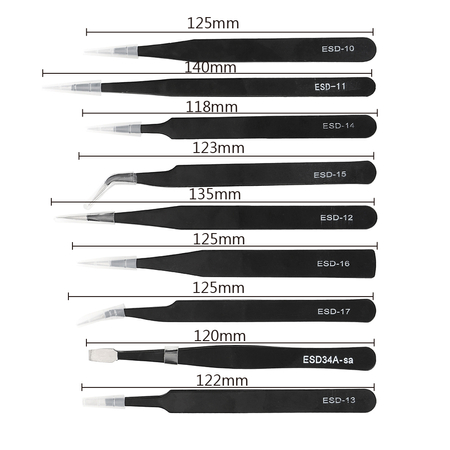 Satz mit 9 Präzisionspinzetten ESD SPM-T03
