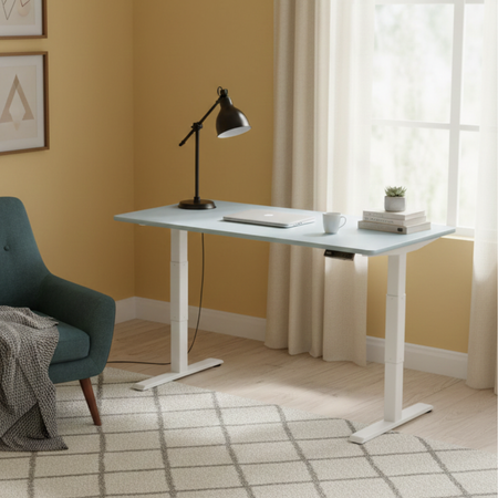 Biurko regulowane Vegard elektryczne dwusilnikowe MDF biało-niebieskie