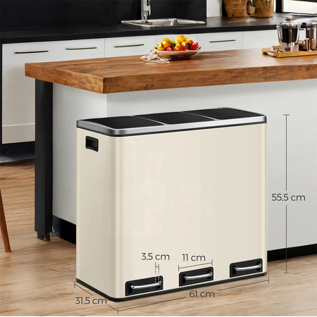 Kosz na śmieci metalowy trzykomorowy kremowy