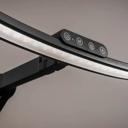 Biurko elektryczne 120×60 z fotelem Springle 44 i lampą biurkową Glow D5