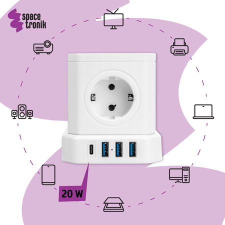 Zestaw Listwa zasilania 13AC 3USB 1USB-C SPS-CS01W