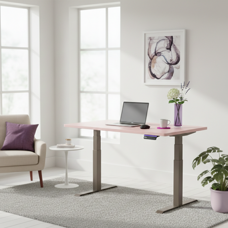 Biurko regulowane Vegard elektryczne dwusilnikowe MDF beżowo-różowe