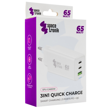 3-in-1 USB-C USB-PD-Schnellladegerät 65W 5A weiß