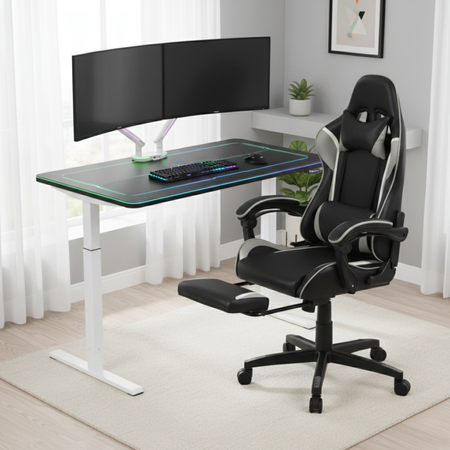 Zestaw gamingowy Spacetronik biurko elektryczne RGB uchwyt fotel 136x66