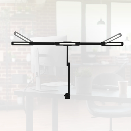 Zestaw ergonomiczny biurko Moris SPEO121 120x60 krzeslo Spiro lampa Glow D2