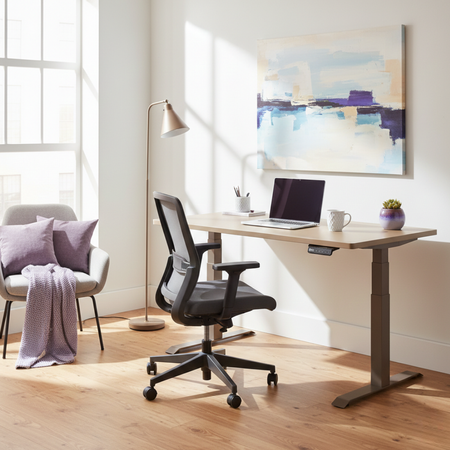 Biurko regulowane Vegard elektryczne dwusilnikowe MDF beżowo-złote