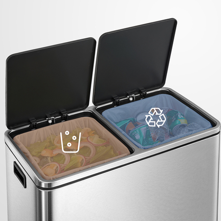 Kosz na śmieci metalowy podwójna komora srebrny