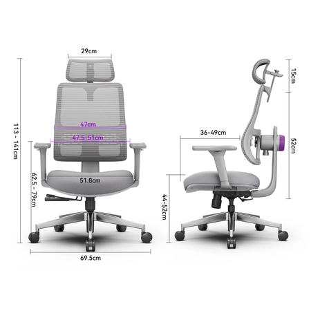 Rysunek techniczny krzesła ergonomicznego LUMBO 11