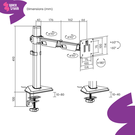 Ametystowy uchwyt RGB monitor Spacetronik SPAA112L