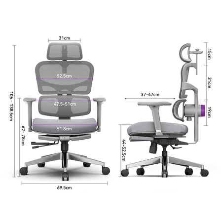 Ergonomiczny fotel Spacetronik LUMBO 44 Szary