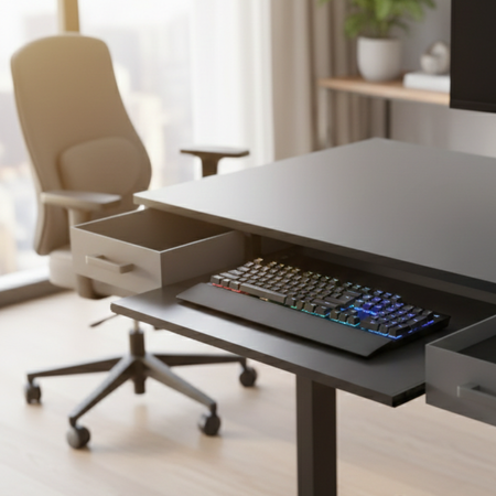 Biurko stojące regulowane SPEF122BB 120x60 z szufladą i półką czarne