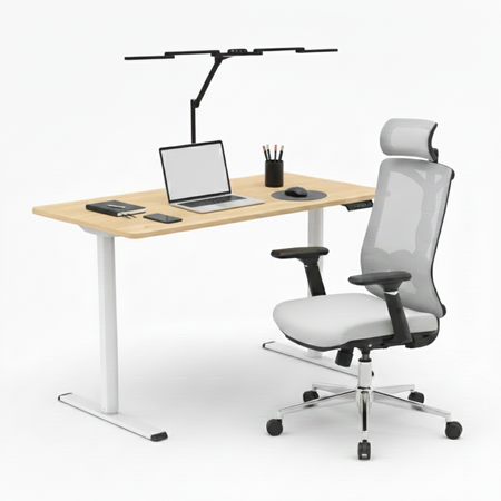 Spacetronik Moris elektrischer Schreibtisch SPE-O121 120x60, Gestell weiß, Platte helles Holz