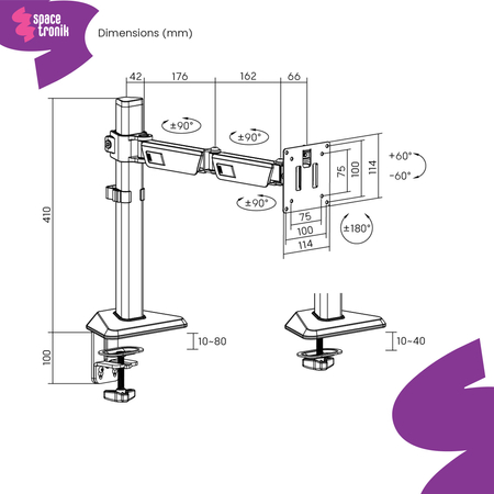Ametystowy uchwyt na monitor Spacetronik SPAA112