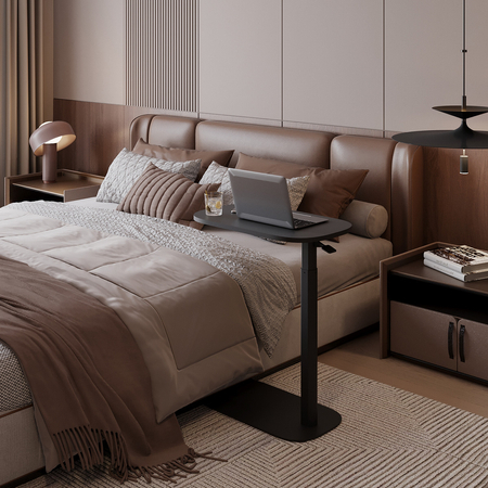 Stolik regulowany Buddy 17 Czarny, Ciemne drewno