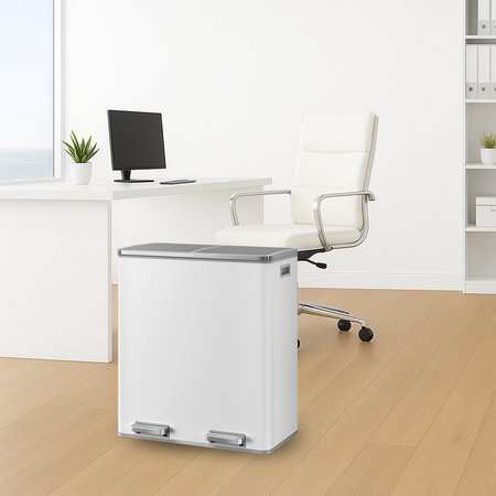Kosz na śmieci metalowy podwójna komora biały
