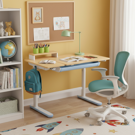 Zestaw dla dziecka regulowane biurko 112×60 z półką + ergonomiczne krzesło Spacetronik XD