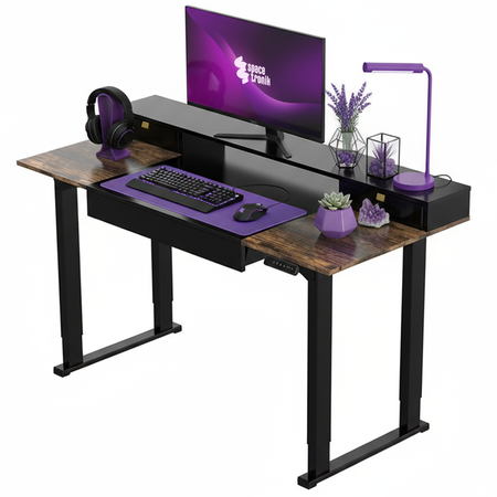 Zestaw ergonomiczny biurko elektryczne SPE-F121 160×80 + krzesło LUMBO 11 czarne