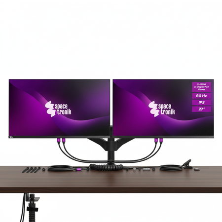 ZESTAW -10% 2x Monitory 27 cali 4K IPS Spacetronik SPA-M2701 + uchwyt + dodatki
