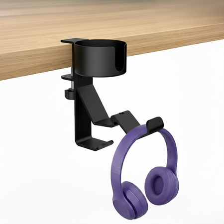 Boczny organizer do biurka na zacisk z uchwytem na kubek czarny