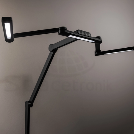 Zestaw ergonomiczny biurko Moris SPEO121 120x60 krzeslo Spiro lampa Glow D2