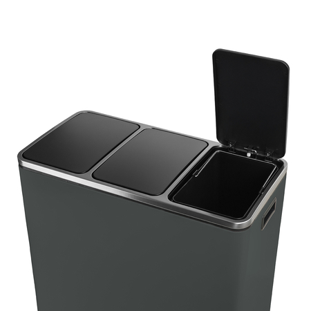 Kosz na śmieci metalowy trzykomorowy ciemnoszary