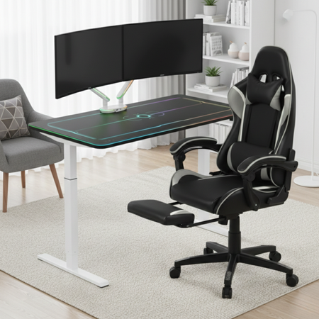 Zestaw gamingowy Spacetronik biurko elektryczne RGB uchwyt fotel 120x60