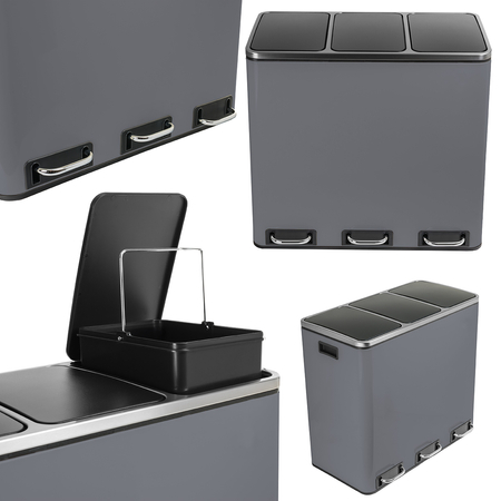 Kosz na śmieci metalowy 3x18L szary 54L