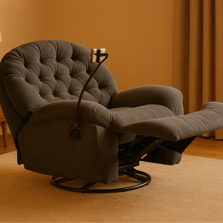 Rozkładany Fotel relaksacyjny obrotowy Spacetronik Flax 04M bujany szary