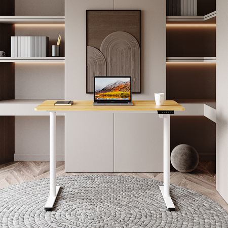 Spacetronik Moris elektrischer Schreibtisch SPE-O121 120x60, Gestell weiß, Platte helles Holz