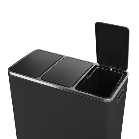 Kosz na śmieci metalowy trzykomorowy czarny