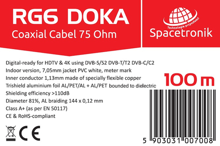Spacetronik DOKA 4K Trishield RG6 Kabel 100m gebunden
