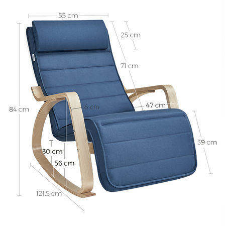 Krzesło bujane z podnóżkiem SPC-RIVA-01 Niebieskie