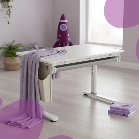 Zestaw Spacetronik: biurko regulowane 100×60 + krzesło dziecięce z podnóżkiem + nadstawka z pegboardem