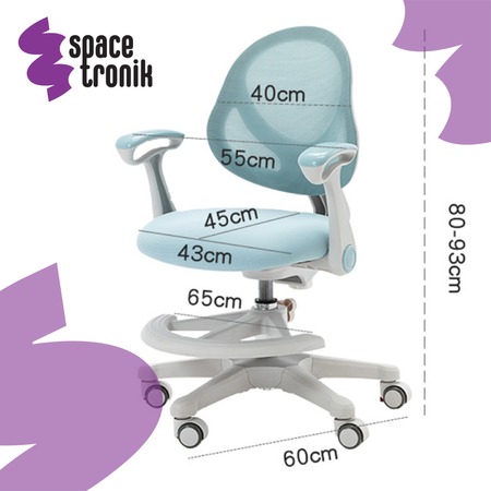 Zestaw Spacetronik: biurko regulowane 100×60 + krzesło dziecięce z podnóżkiem + nadstawka z pegboardem