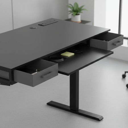 Biurko stojące regulowane SPEF122BB 120x60 z szufladą i półką czarne