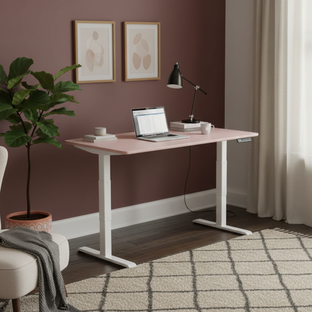 Elektryczne biurko regulowane dwusilnikowe z blatem MDF premium róż