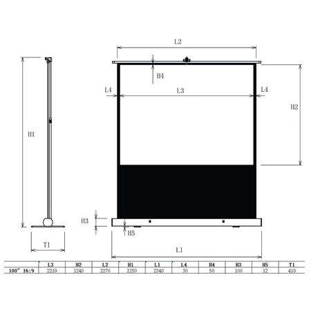 Ausrollbare Bodenprojektionswand 100" 4k 16:9