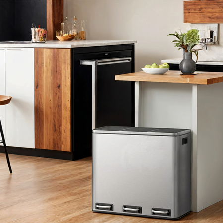 Kosz na śmieci metalowy 3x18L srebrny 54L