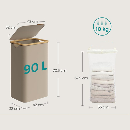 Kosz na pranie 90L 1 komorowy beżowy