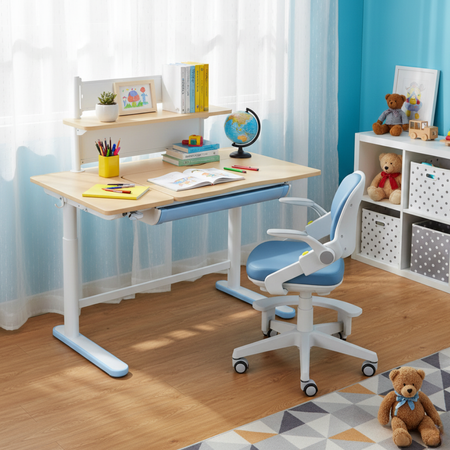 Zestaw dla dziecka regulowane biurko 112×60 z półką + ergonomiczne krzesło Spacetronik XD