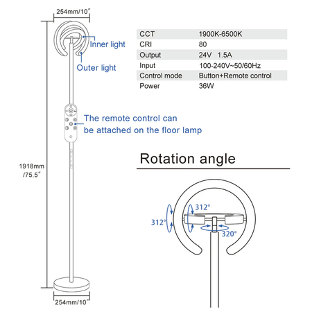 Lampa podłogowa LED bezcieniowa Glow D10