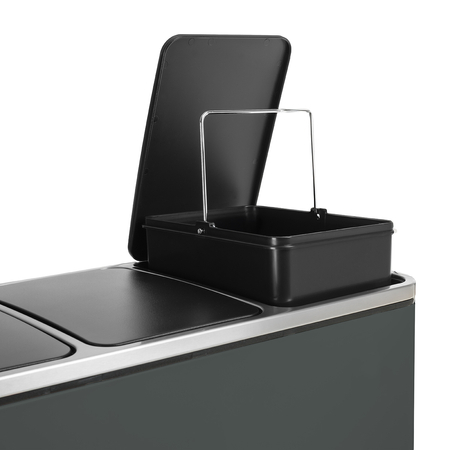 Kosz na śmieci metalowy trzykomorowy ciemnoszary