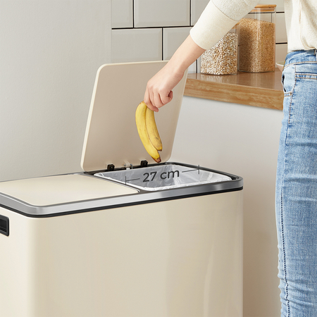 Kosz na śmieci metalowy podwójna komora kremowy