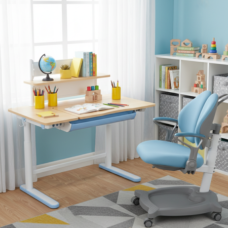 Zestaw dla dziecka regulowane biurko 112×60 z półką + ergonomiczne krzesło Spacetronik XD