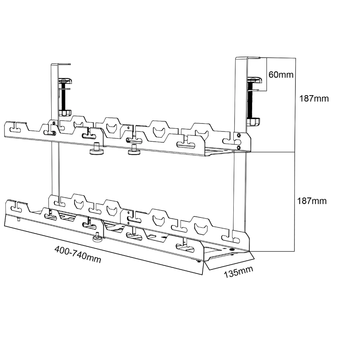 specyfikacja organizer do kabli pod biurko clamp metalowy