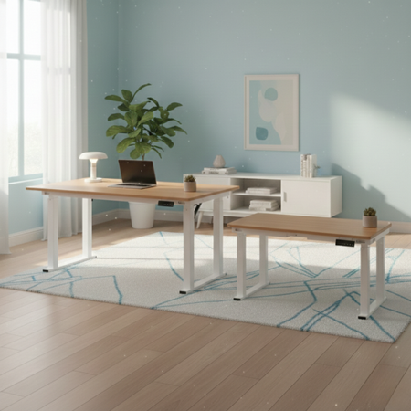 Zestaw do nowoczesnego biura: biurko elektryczne + fotel + szafka