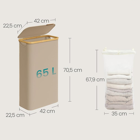 Kosz na pranie 65L 1 komorowy beż