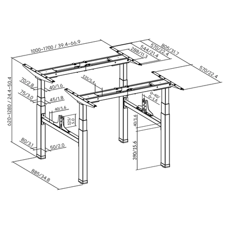 Zestaw podwójne biurko elektryczne Spacetronik Pure Black z fotelami