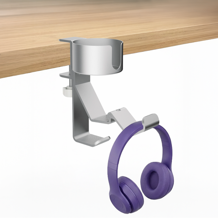 Boczny organizer do biurka na zacisk z uchwytem na kubek biały