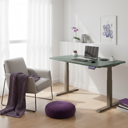 Biurko regulowane Vegard elektryczne dwusilnikowe MDF beżowo-zielone